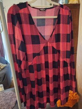 Long Sleeve Hot Pink Buffalo Plaid Baby Doll Tunic